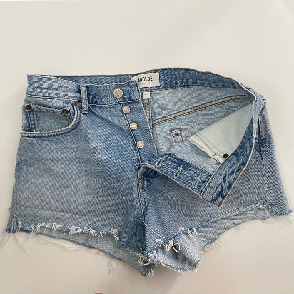 Agolde cut off jean shorts distressed denim size 27
